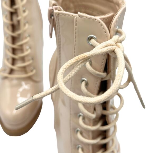 Wild Diva Lounge Vivian Nude Block Heel Platform Booties Size 7.5 Side Zip Lace - Picture 5 of 8